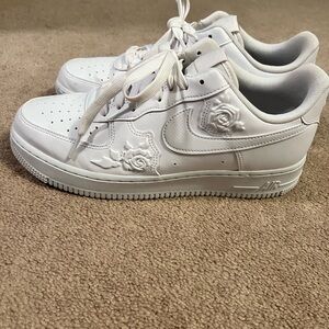 Nike Air Force On White with rose Textured design Sneakers